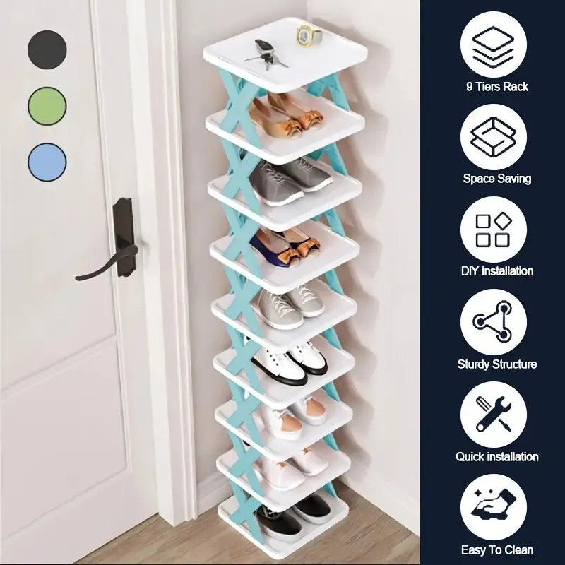 Vertical Narrow Shoe Rack — 9-Tier Space-Saving Organizer