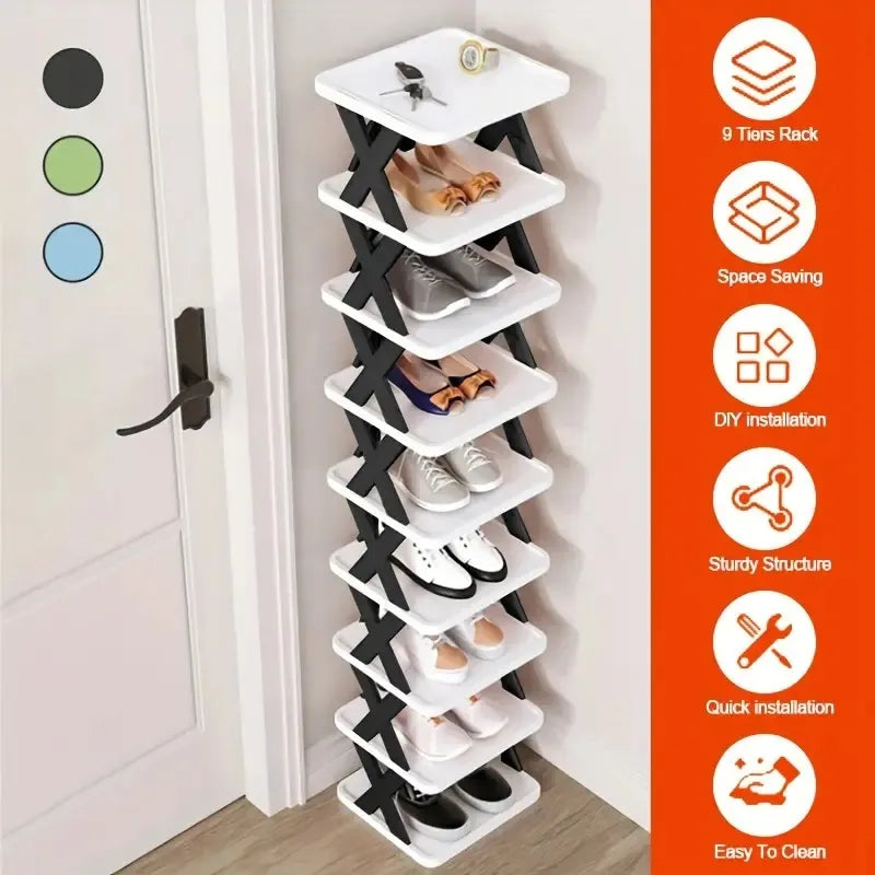 Vertical Narrow Shoe Rack — 9-Tier Space-Saving Organizer