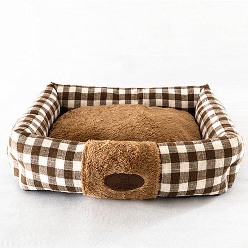 Home Fabric Plaid Square Cat Nest