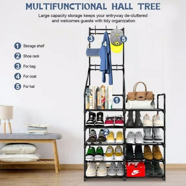 5-Tier Freestanding Shoe Rack & Coat Organizer