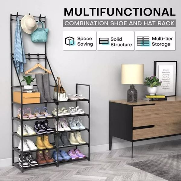 5-Tier Freestanding Shoe Rack & Coat Organizer