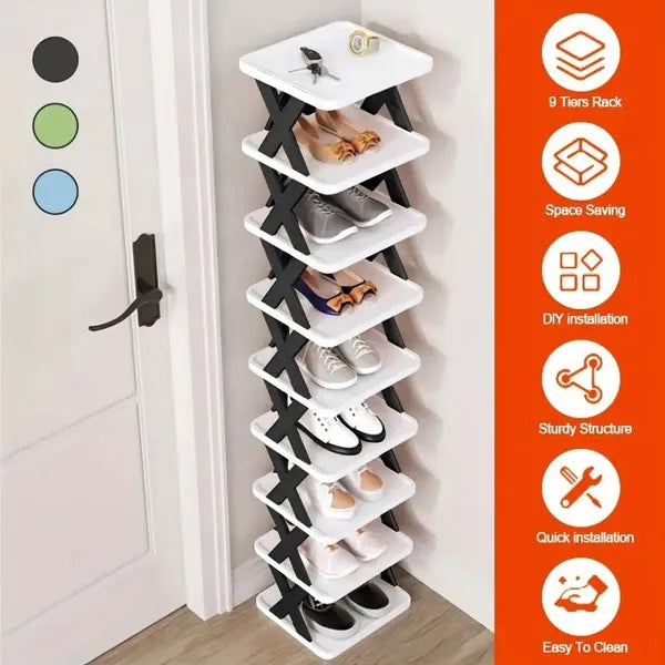 Vertical Narrow Shoe Rack — 9-Tier Space-Saving Organizer