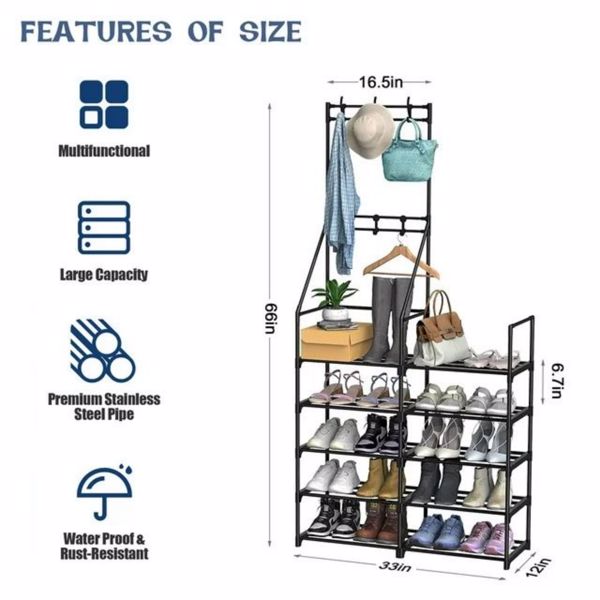 5-Tier Freestanding Shoe Rack & Coat Organizer