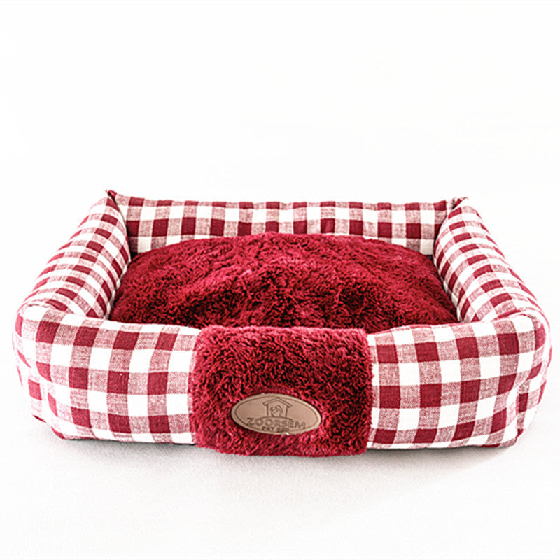 Home Fabric Plaid Square Cat Nest