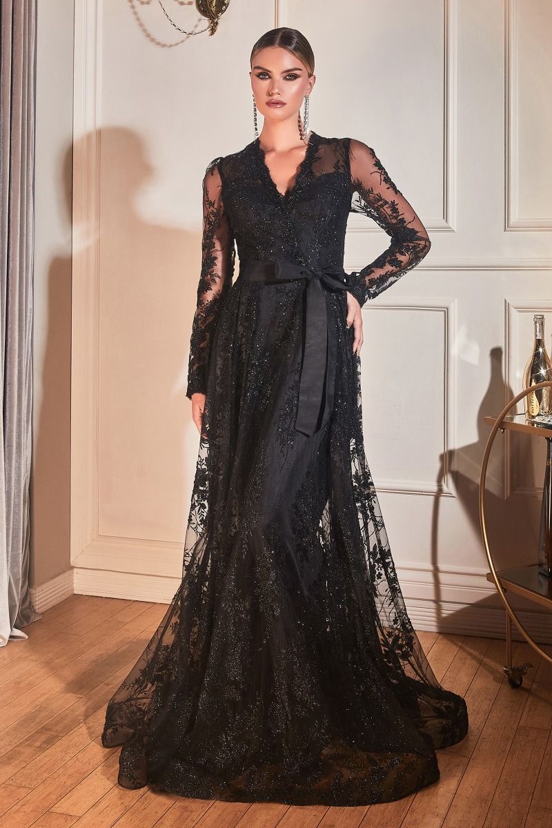 Long Sleeve Embellished Ball Gown
