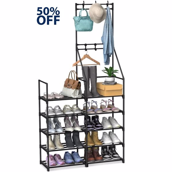 5-Tier Freestanding Shoe Rack & Coat Organizer